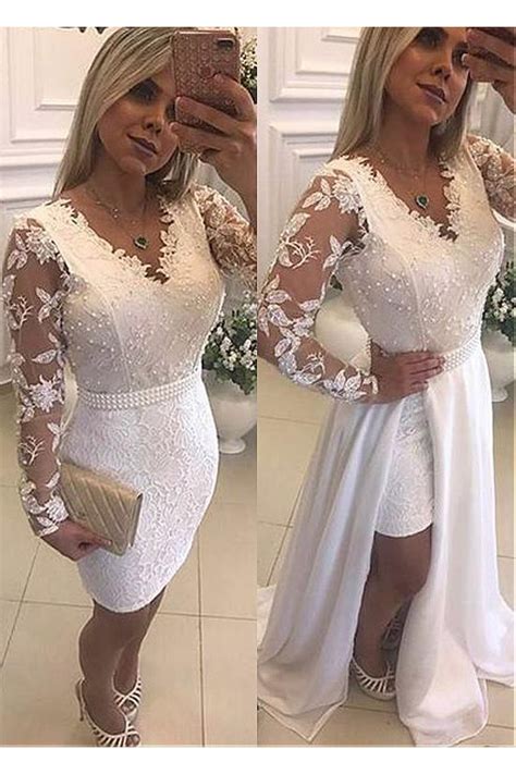 formal white dress with sleeves.